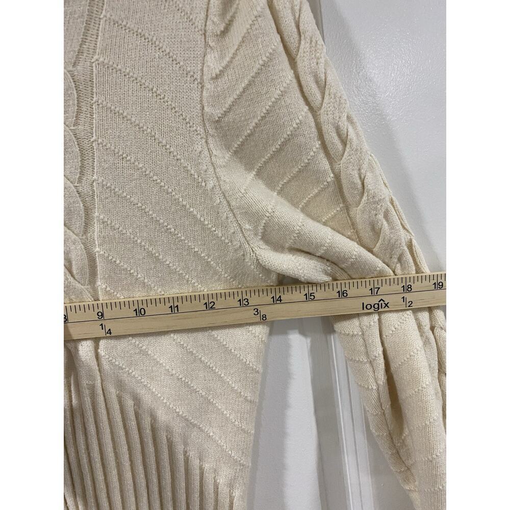 Marled Cream Cable Knit Mock Neck Sweater M Cozy Chunky Ribbed Winter Pullover - Picture 8 of 11